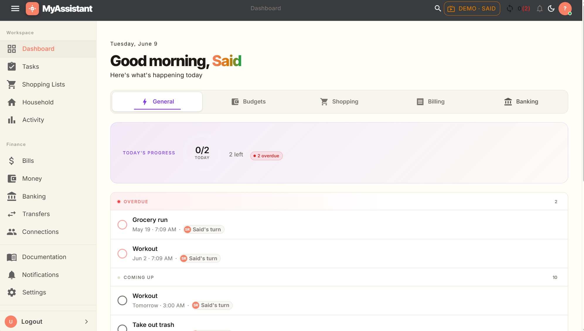 MyAssistant - household operations platform
